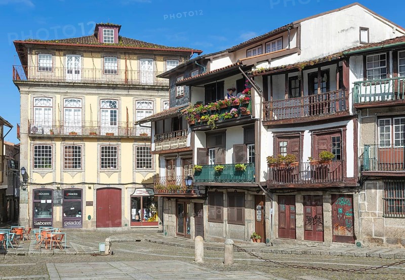 Historic buildings in Praça de São Tiago, city of Guimaraes, northern Portugal