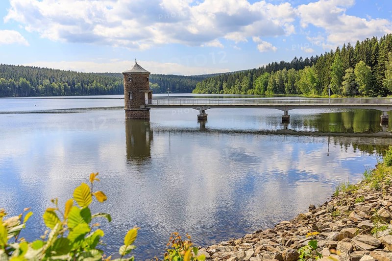 Water extraction tower at the Cranzahl dam, Erzgebirge, Saxony, Germany
