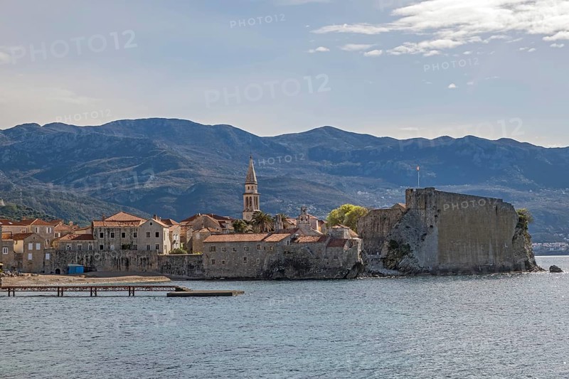 View of the old town centre of Budva, Montenegro, Budva, Balkans