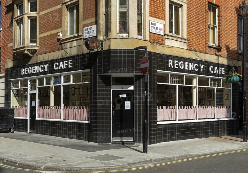 Regency cafe, Regency Street and Page Street corner, London SW1, England, UK established 1946