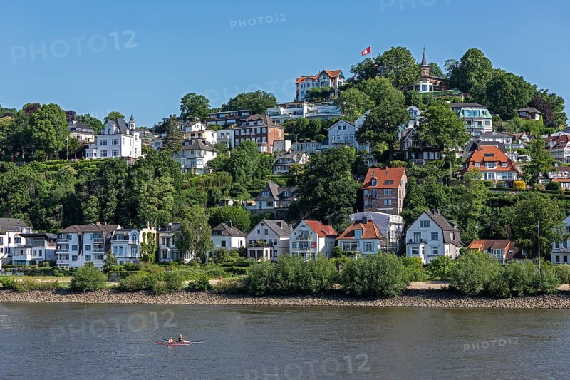 Houses, hills, Süllberg, canoe, Blankenese, Hamburg, Germany