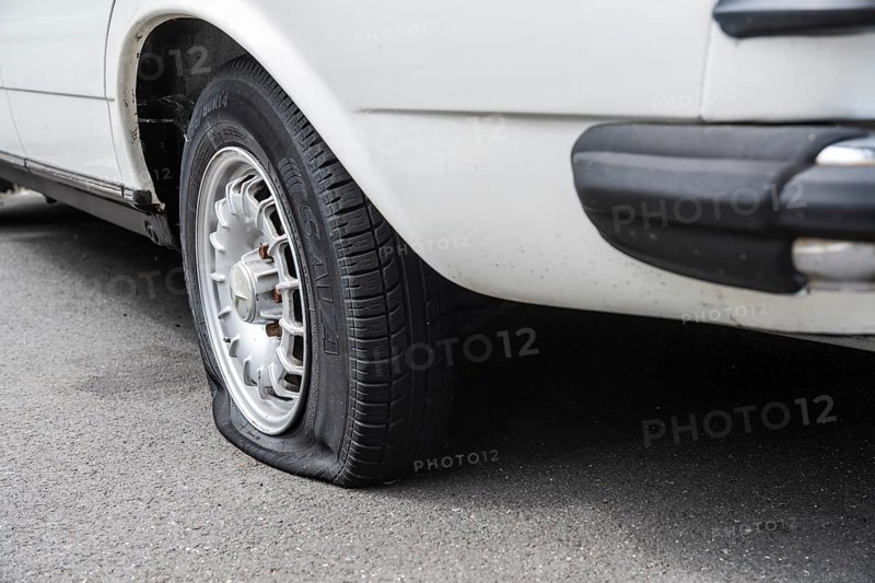 A flat tyre on a car, Wuppertal, Germany