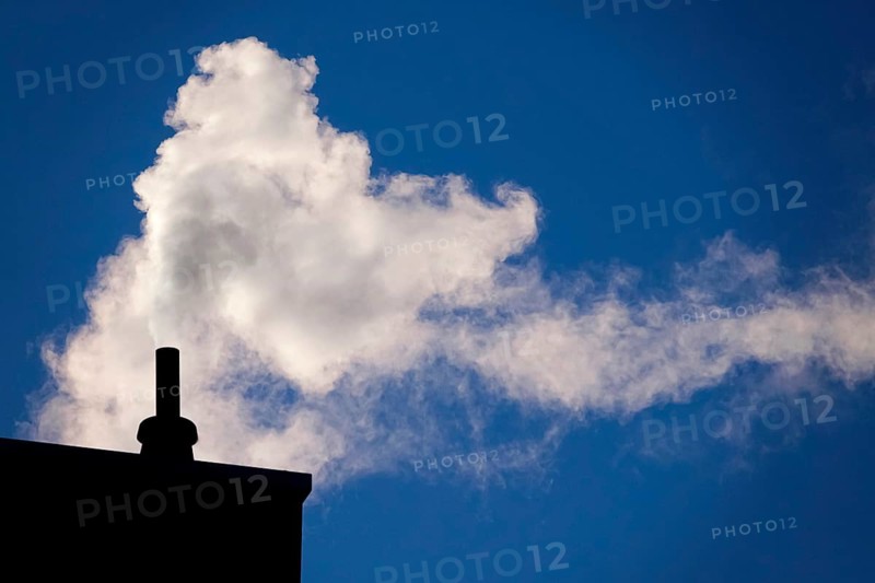 Exhaust fumes from a residential heating system, winter, Germany