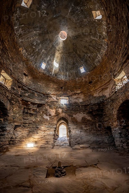 Interior view, interior of the historic caravanserai Tash Rabat from the 15th century, Naryn region, Kyrgyzstan