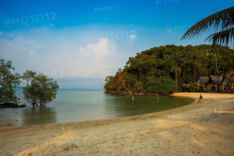 Picturesque beach with coconut palms and huts, Klong Son Beach, Ko Chang, Koh Chang, Mu Ko Chang National Park, Trat, Thailand