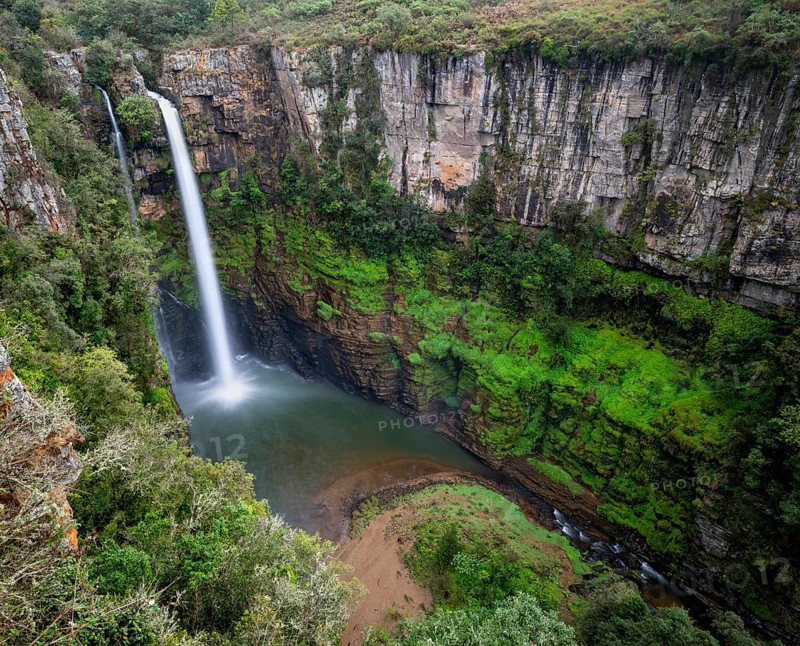 High waterfall in a canyon, Mac-Mac Falls, long exposure, near Graskop, Mpumalanga, South Africa