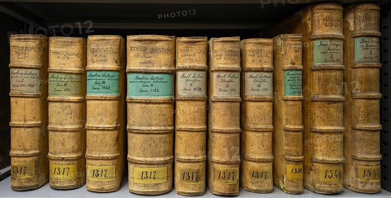 Antique books in Greek from the beginning of the 16th century, bound in pigskin, Bavaria, Germany