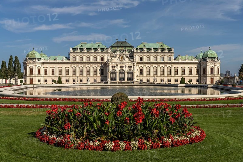 Palace gardens and the Upper Belvedere Palace in Vienna, Austria