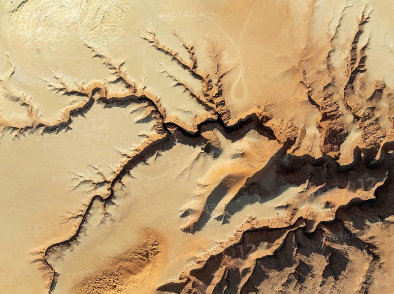 Canyon in the Tsondab Valley in the Namib Desert. Aerial view. Drone shot. Namibia