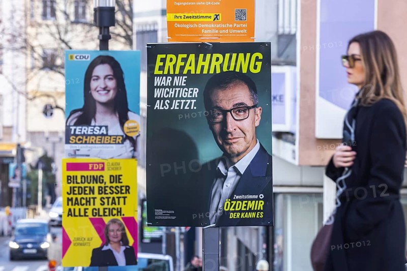 2026 state election in Baden-Württemberg. Election advertising in the city center of Stuttgart. Election poster of the GRÜNE party with leading candidate Cem Özdemir.Stuttgart, Baden-Württemberg, Germany