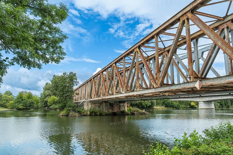 The old railway bridge being converted into the Fiesta Bridge over the Váh River, Capital of Culture 2026, Trencín, Slovakia