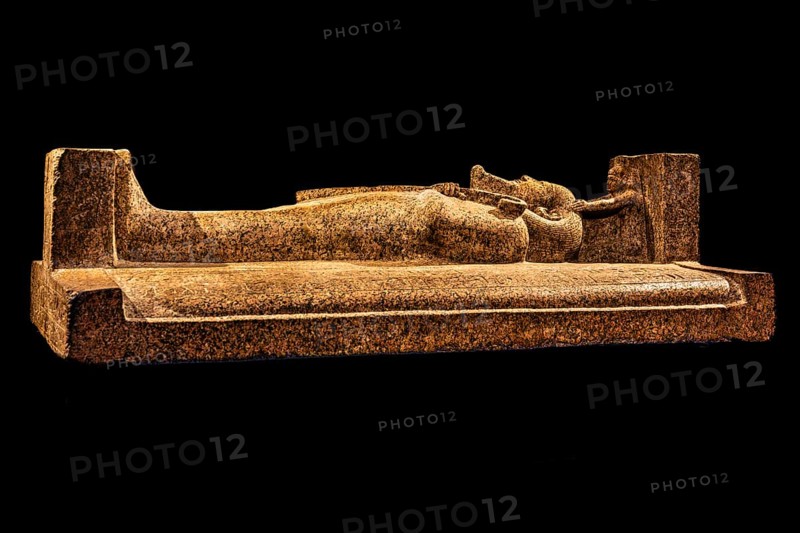 Lid of the sarcophagus of Merenptah, reused for Psusennes I from the exhibition: Ramses the Great and the Gold of the Pharaohs, Cologne, North Rhine-Westphalia, Germany
