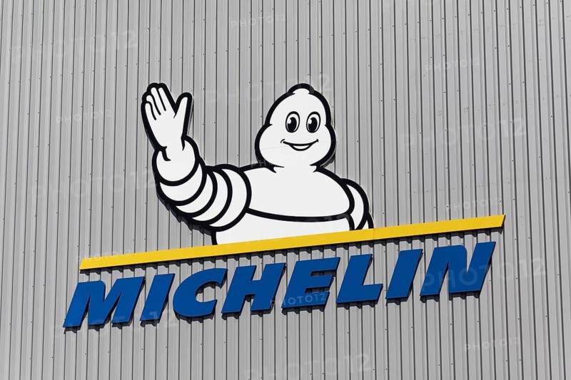 Michelin, company logo with Michelin man, Bibendum, on a warehouse, Logoport, Duisburg, North Rhine-Westphalia