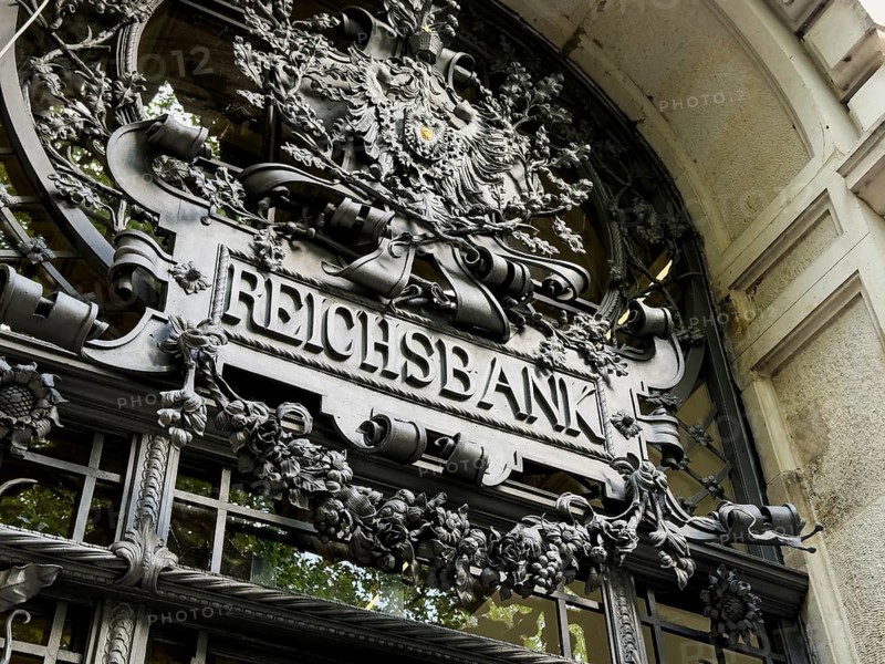Historic Reichsbank portal in Wuppertal, Germany