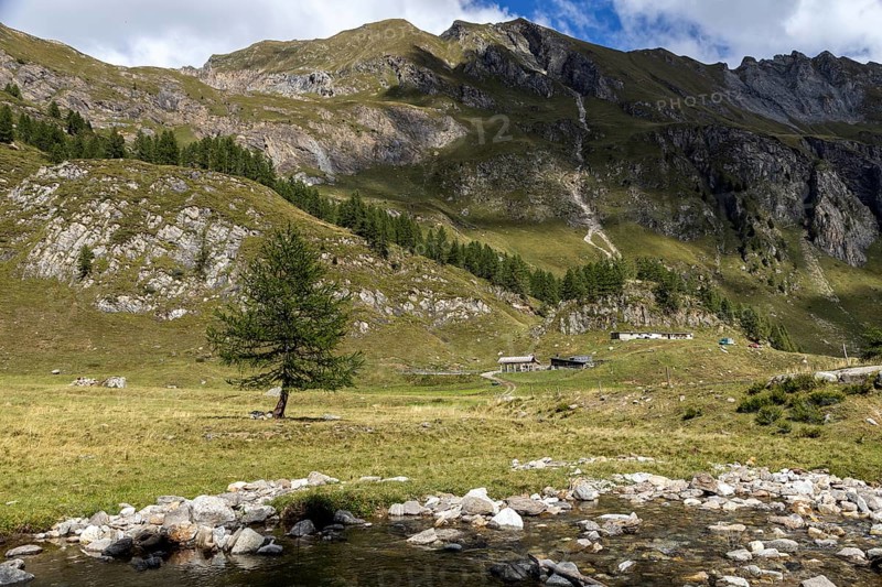 Sambuco valley, Vale Sambuco, behind Alpe Campo la Torba -Dazio and Ticino mountains, near Fusio, Lavizzara, Canton Ticino, Switzerland