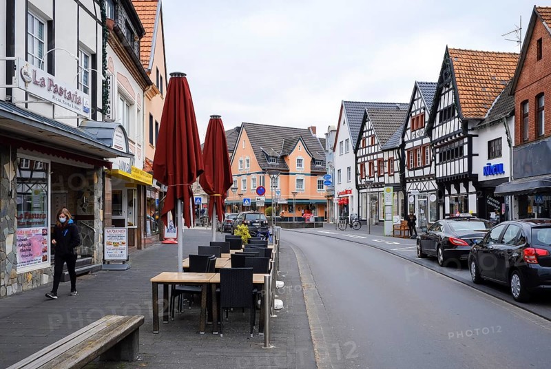 Rheinbach, North Rhine-Westphalia, Germany - Main street in times of the Corona pandemic, Rheinbach participates in Corona study by Hendrik Streeck, the city of Rheinbach becomes a comparative municipality to the municipality of Gangelt in the district of Heinsberg within the Corona study. The aim is to investigate whether people who have been infected once are immune to re-infection
