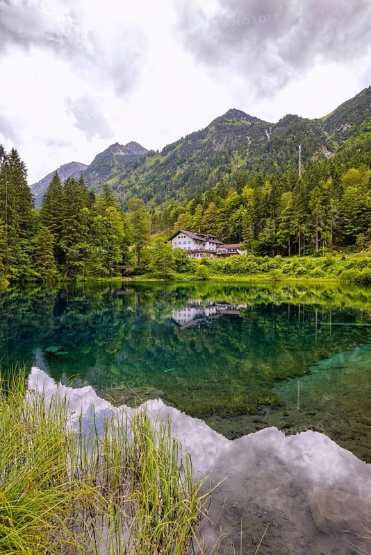 Christlessee, a mountain lake in the Trettachtal valley, near Oberstdorf, Oberallgäu, Allgäu, Bavaria, Germany