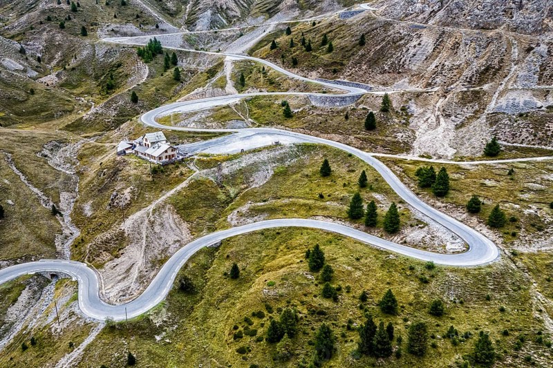 France, region Provence-Alpes-Côte d'Azur, Savoier Alps, Departement Hautes-Alpes, aerial view of pass Col d'Izoard, Route des Grandes Alpes, travel landscape nature