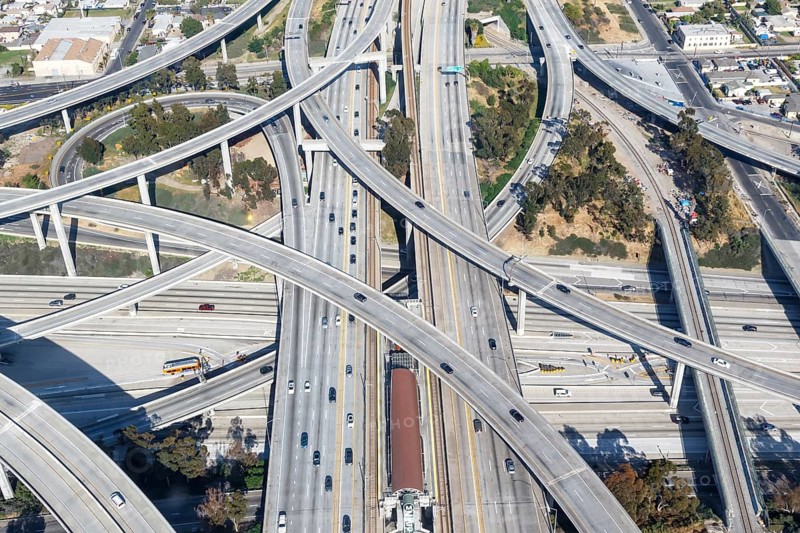 Century Harbor Freeway Highway America Los Angeles Traffic Streets Aerial View City in the, Los Angeles, USA