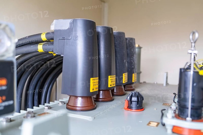 Detailed view of cable connections and a transformer in industry, switch cabinet construction, PV system construction, major customers, Enzkreis, Germany