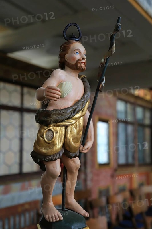 Figure of a saint on the pulpit altar, Cathedral of the Rhön, Protestant church, Helmershausen, Rhönblick parish, Schmalkalden-Meiningen district, Thuringia, Germany