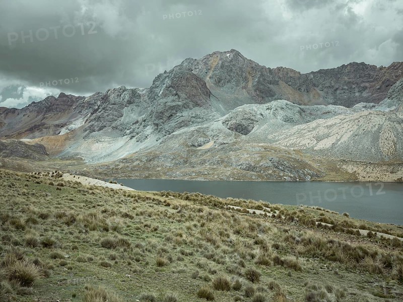 Landscape in the Andean highlands near Laguna Huacracocha, Ticlio, Peru