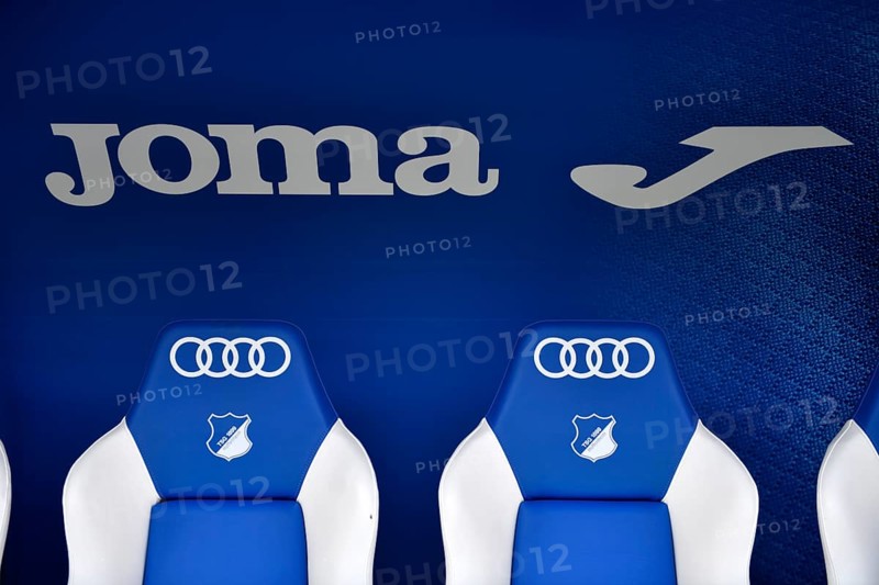 Substitute bench, TSG 1899 Hoffenheim, Logo, Audi, Joma, PreZero Arena, Sinsheim, Baden-Württemberg, Germany