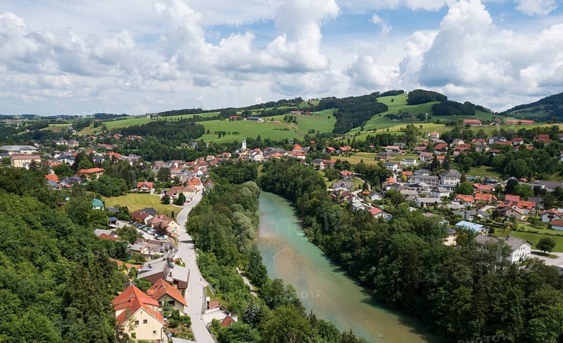 Drone image, Steinbach an der Steyr, Traunviertel, Upper Austria, Austria