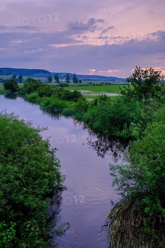 Sunset at the Altmühl, Bubenheim, Altmühltal, Middle Franconia, Franconia, Bavaria, Germany