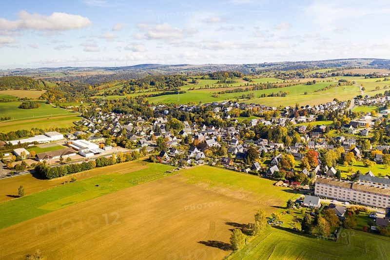 Aerial view of Mildenau, Erzgebirge, Saxony, Germany