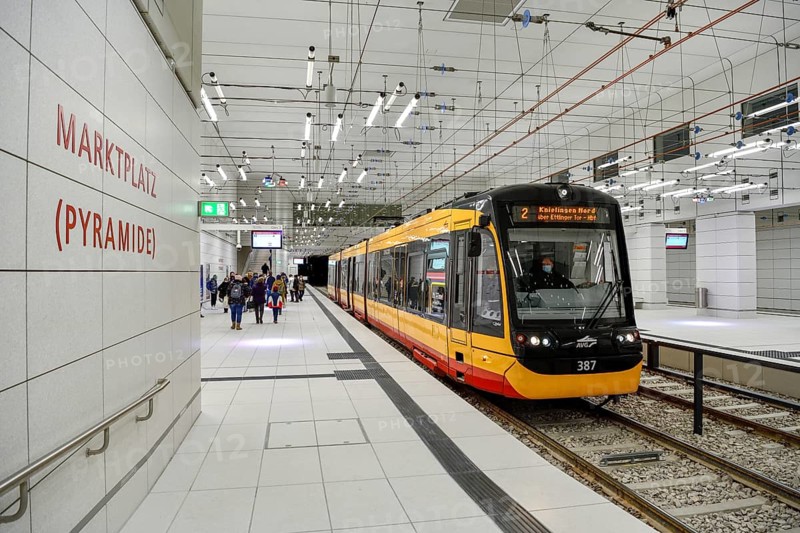New underground, opens in December 2021, Marktplatz/Pyramide station, Karlsruhe, Baden-Württemberg, Germany