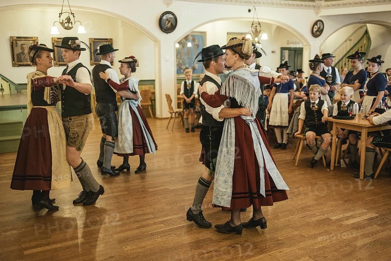 Traditional traditional costume anniversary of the Trachtenverein Schliersee Stamm 1888, dance in the hall of the Bauerntheater, Schliersee, Upper Bavaria, Bavaria, Germany, 2025