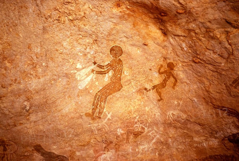 Famous prehistoric rock carvings of Tassili N'Ajjer, Algeria, North Africa 1973 Tassili N'Ajjer National Park