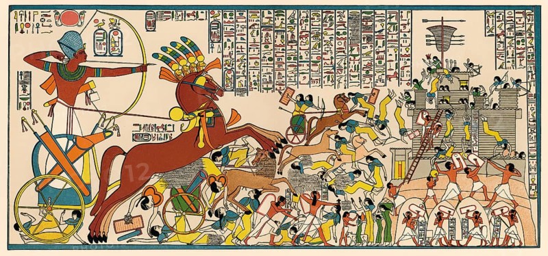 The siege of Dapur in 1269 BC on a mural in Ramesses II's temple in Thebes