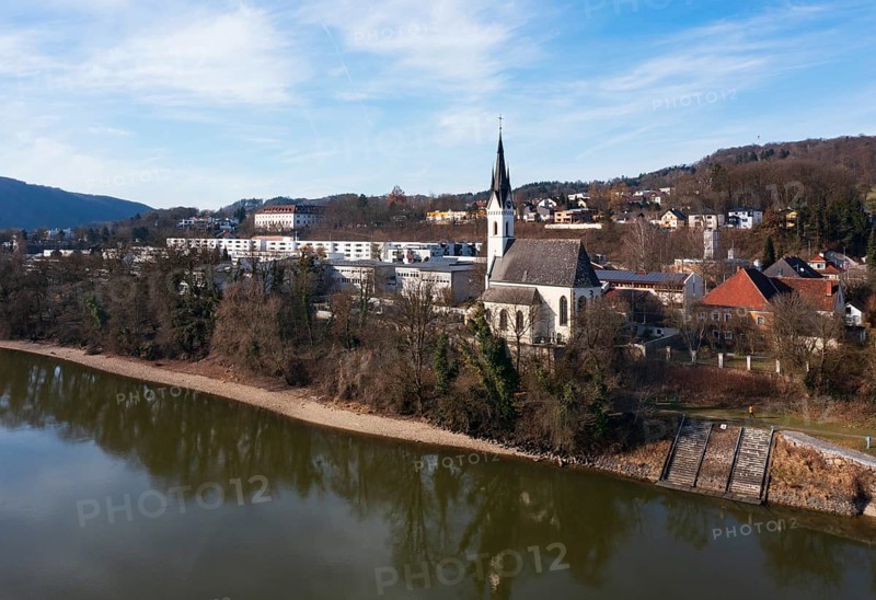 Drone image, housing estate, apartment blocks and high-rise estate, Puchenau, Linz Land district, Danube, Upper Austria, Austria