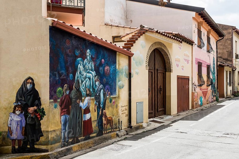 Wall painting, murals, graffiti, street art, San Sperate, Sardinia, Italy