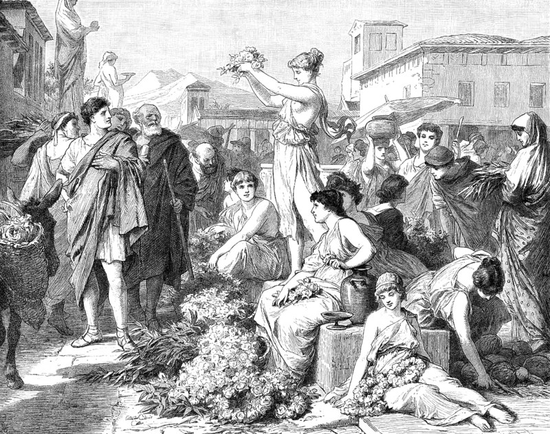 Flower market at Athens in ancient Greece