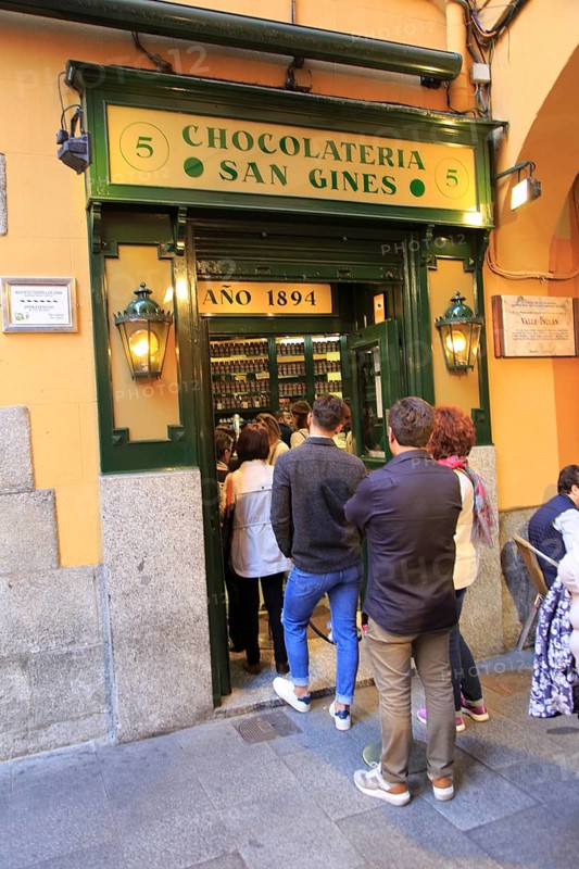 Chocolateria San Gines famous chocolate drink and churros cafe, Madrid city centre, Spain opened 1894