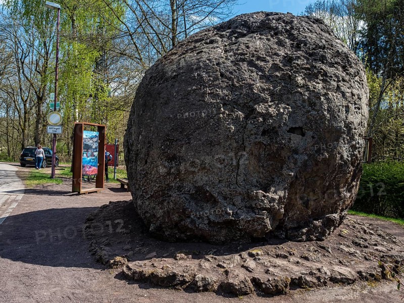 Largest lava bomb exhibited in village Strohn, near Daun, volcanic region, Eifel, Germany