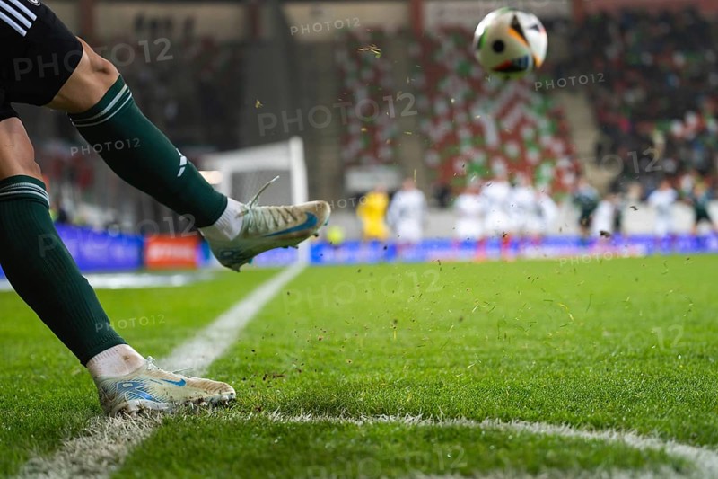 LUBIN, POLAND - DECEMBER 8, 2024: Football match Polish PKO Ekstraklasa between KGHM Zaglebie Lubin vs Legia Warszawa 0:3. Player kicks corner.