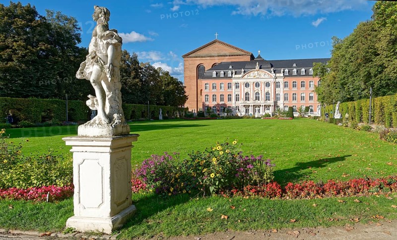 Sculpture in the palace garden of the Electoral Palace. Old Town of Trier, Rhineland-Palatinate, Germany