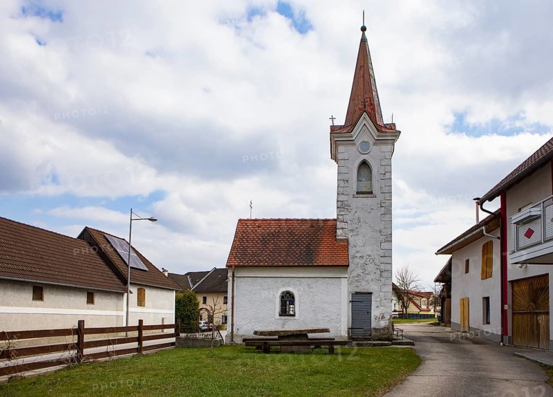 Village view, village church of Unterweitersdorf, Mühlviertel, Upper Austria, Austria