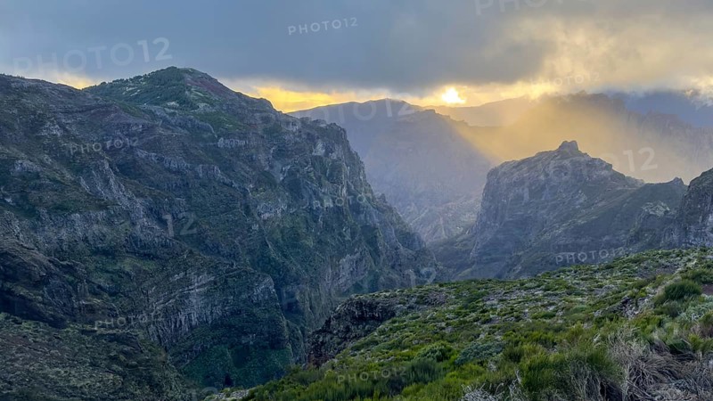 Sunset at Pico do Arieiro, hiking trail PR1, Madeira, Portugal