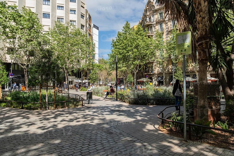 The Eixample superblock, car-free and pedestrianised area in the centre of Barcelona, Spain