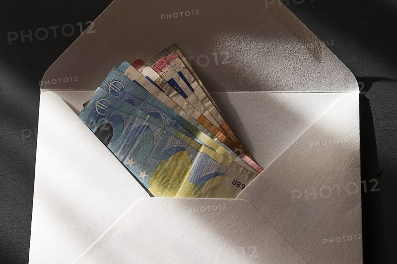 European currency Euro, banknotes in the white envelope