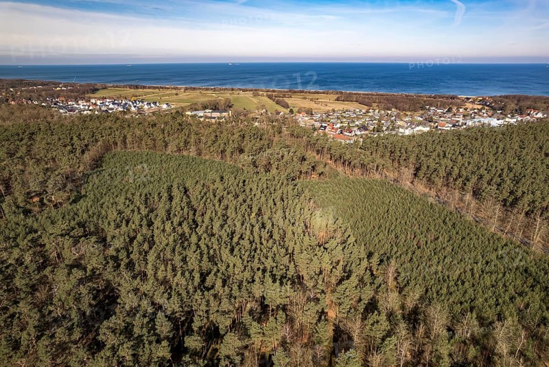 Forest area Rostocker Heide, Graal-Müritz and the Baltic Sea seen from the air, Graal-Müritz, Mecklenburg-Vorpommern, Germany