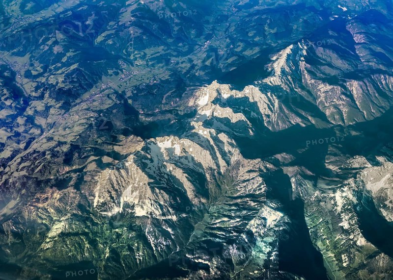 Aerial view from 11500 metres above sea level View of Ellmauer Halt 2, 344 metres high, highest peak of the Wilder Kaiser massif in the Kaiser Mountains, Northern Limestone Alps, Tyrol, Austria
