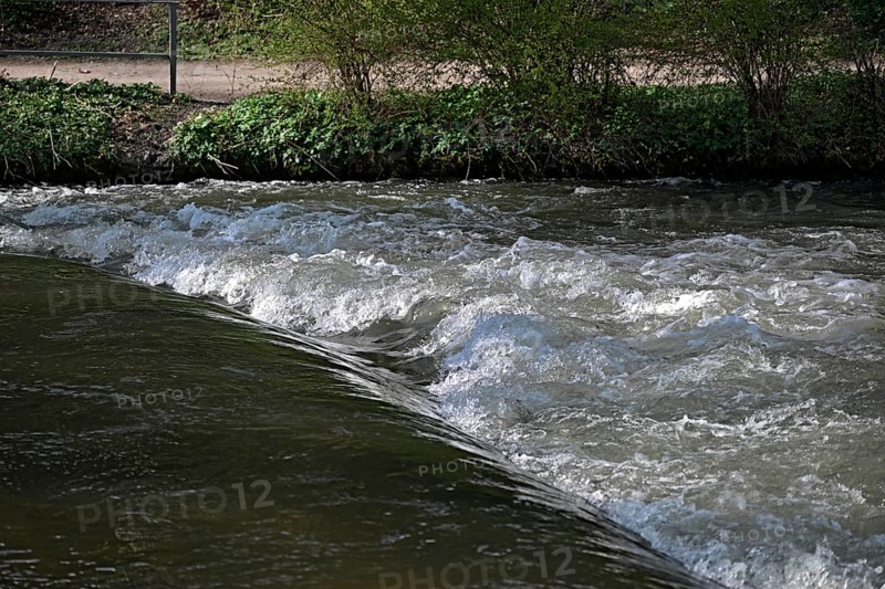 Small waterfall, Schwabinger Bach, English Garden, Munich, Bavaria, Germany