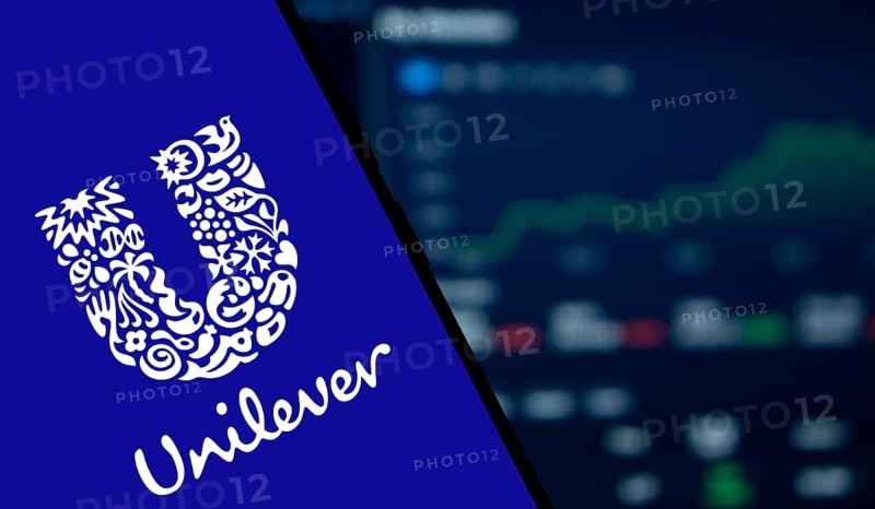 unilever logo is displayed on smartphone. Unilever PLC is a British multinational fast-moving consumer goods company