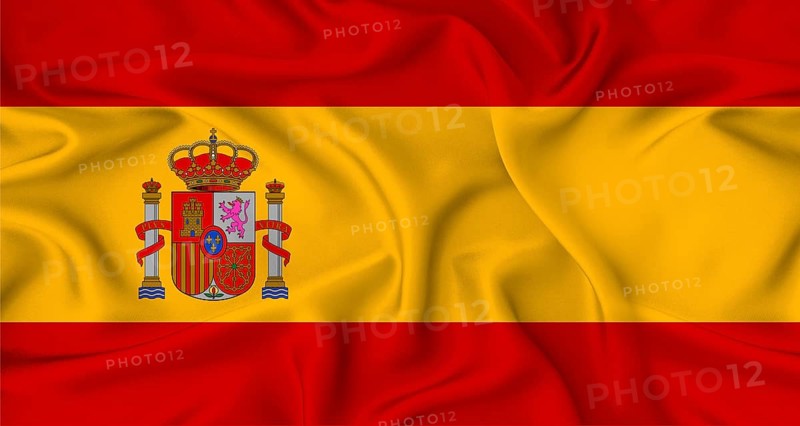 Realistic Spain flag waving. Close up of flag of Spain with cloth texture